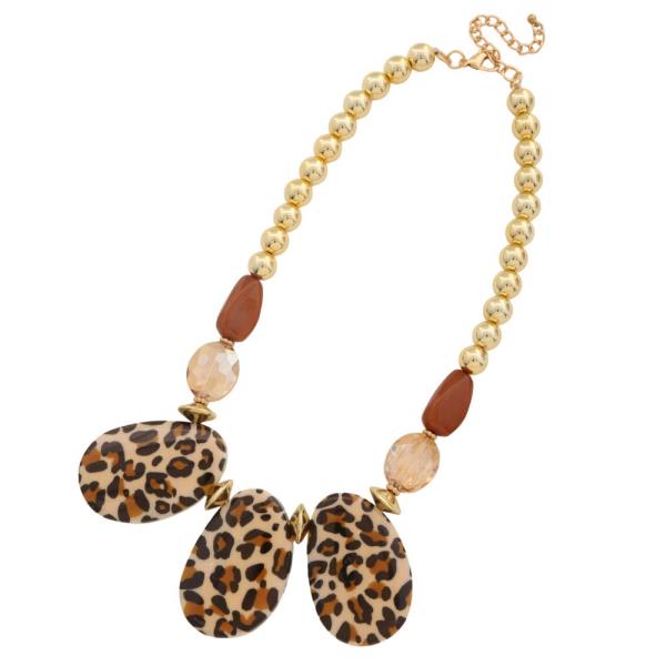 OVAL ANIMAL PRINT PATTERN BEADED NECKLACE