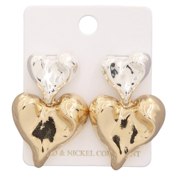 TWO TONE HEART SHAPE DANGLE EARRING