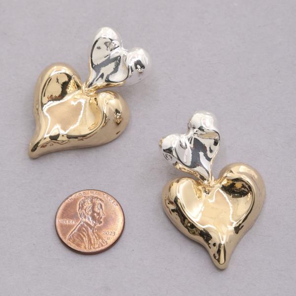 TWO TONE HEART SHAPE DANGLE EARRING