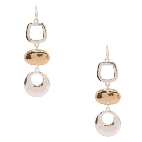 TWO TONE MULTI SHAPE LINK DANGLE EARRING