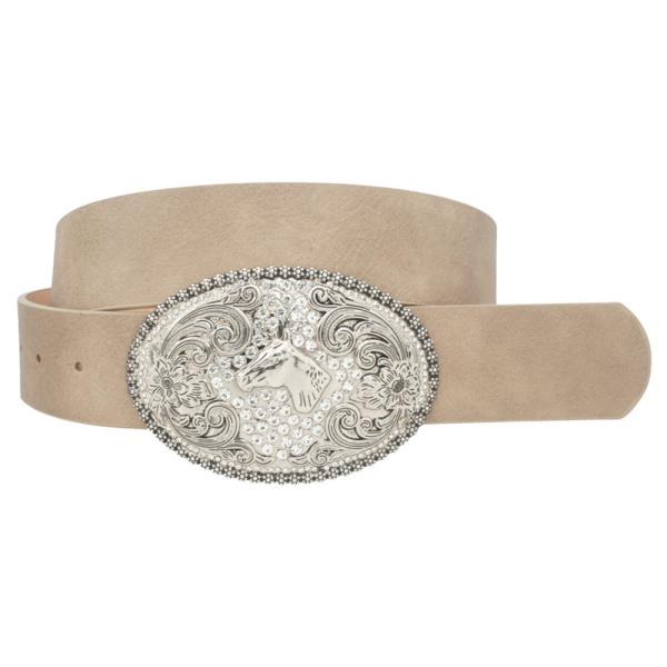 RHINESTONE HORSE EMB OVAL BUCKLE BELT