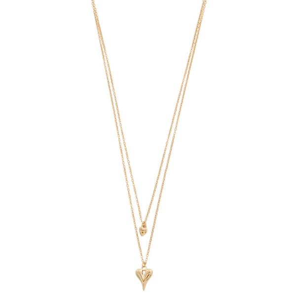 DAINTY HEART CHARM METAL LAYERED NECKLACE
