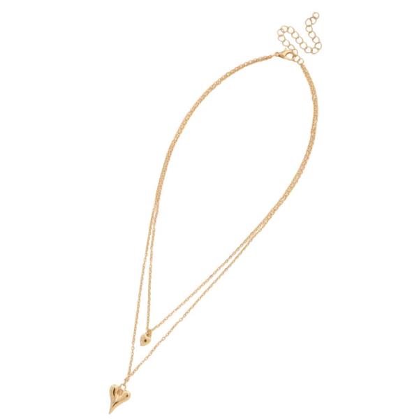 DAINTY HEART CHARM METAL LAYERED NECKLACE