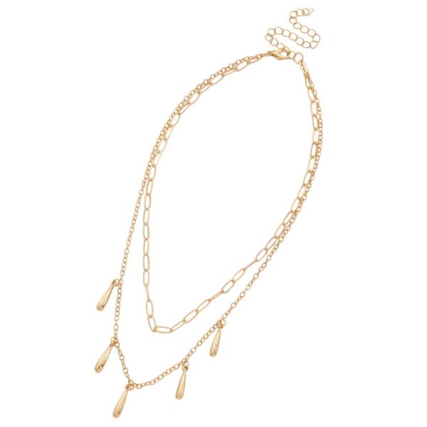 LONG TEARDROP BEAD OVAL LINK LAYERED NECKLACE