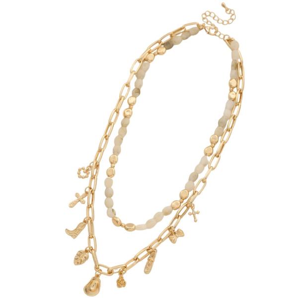 MULTI CHAM BEADED METAL LAYERED NECKLACE