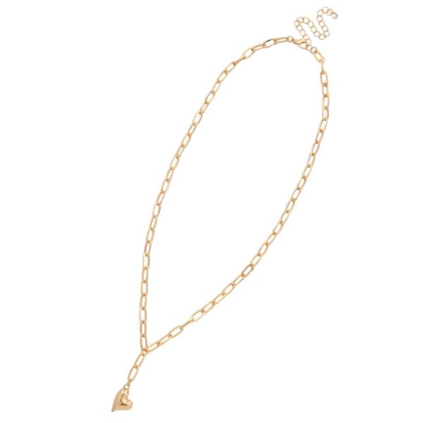 PUFFY HEART OVAL LINK METAL NECKLACE