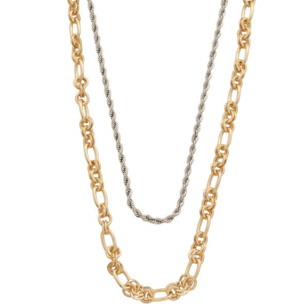 TWO TONE CHAIN LAYERED METAL NECKLACE