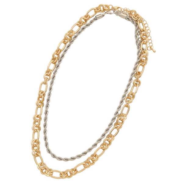 TWO TONE CHAIN LAYERED METAL NECKLACE