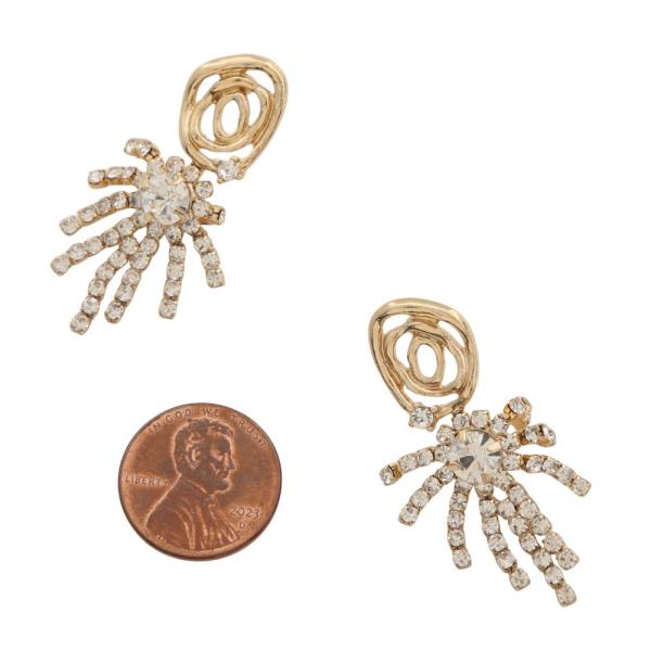 SWIRL METAL RHINESTONE FLOWER DANGLE EARRING