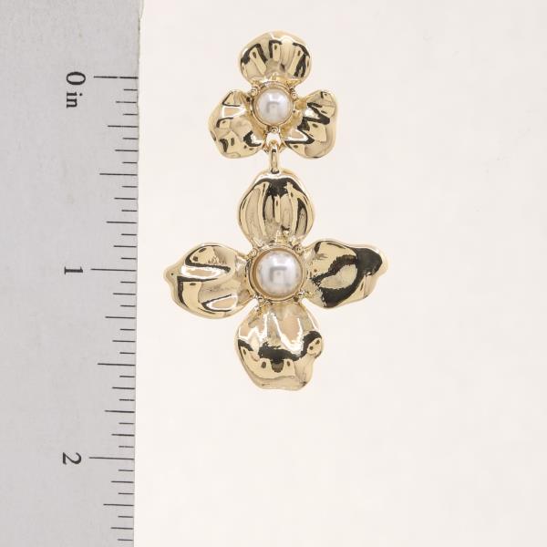 DOUBLE FLOWER PEARL BEAD LINK DANGLE EARRING