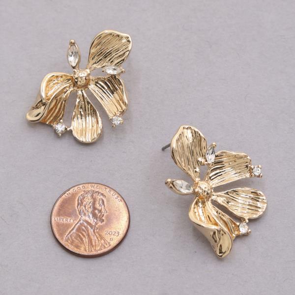 FLOWER METAL RHINESTONE EARRING