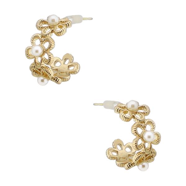 METAL PEARL FLOWER HOOP EARRING