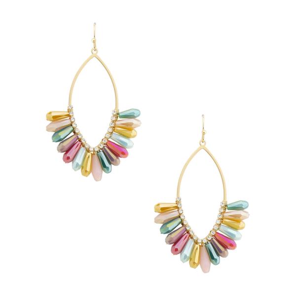 BEADED FAN TEARDROP DANGLE EARRING