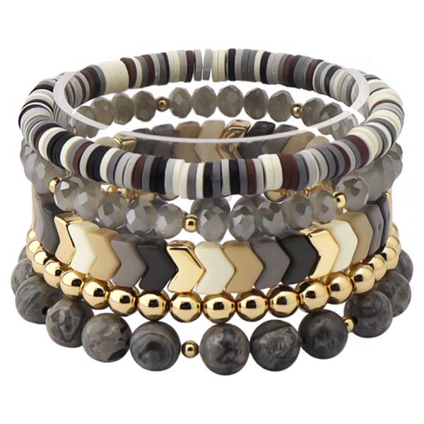 BEADED ARROW & METAL MIXED MULTI STRETCH BRACELET SET