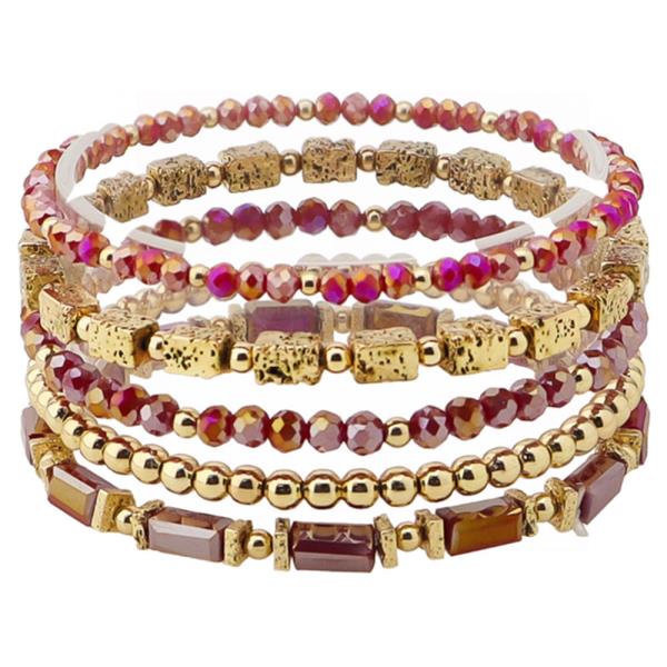 BEADED SHELL & METAL MULTI STRETCH BRACELET SET