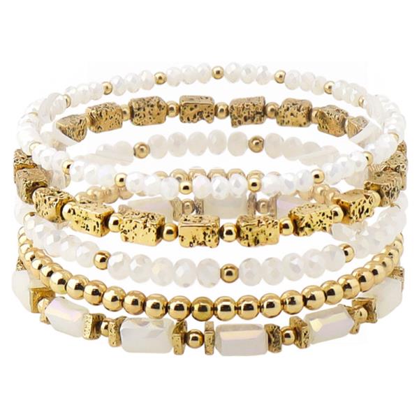 BEADED SHELL & METAL MULTI STRETCH BRACELET SET