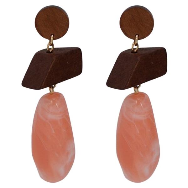 WOOD & ACRYLIC GEOMETRIC DROP EARRING