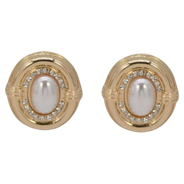 METAL PEARL OVAL STUD EARRING