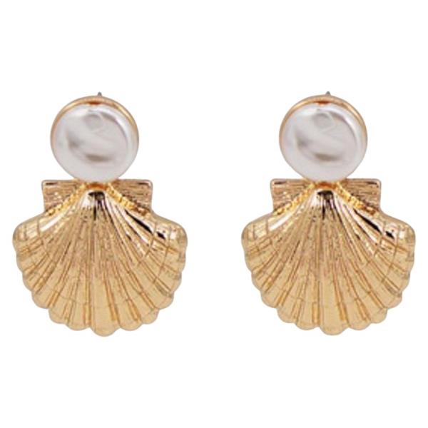 METAL PEARL SHELL STUD EARRING