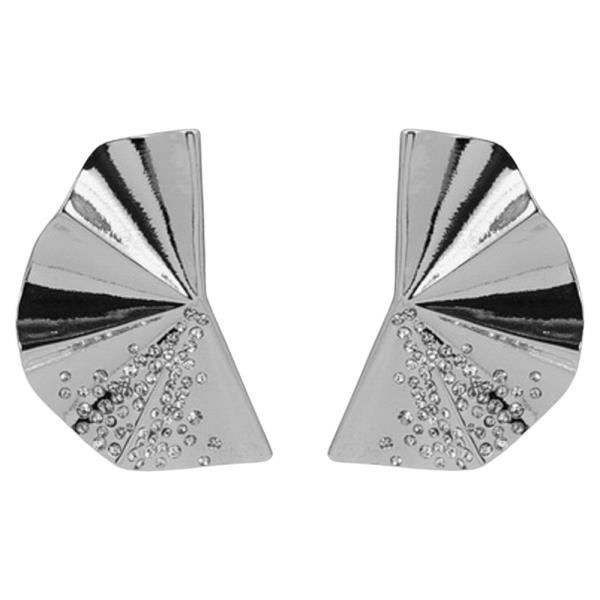 METAL FAN DROP EARRING WITH RHINESTONE