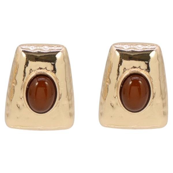 METAL RECTANGLE STUD EARRING WITH STONE