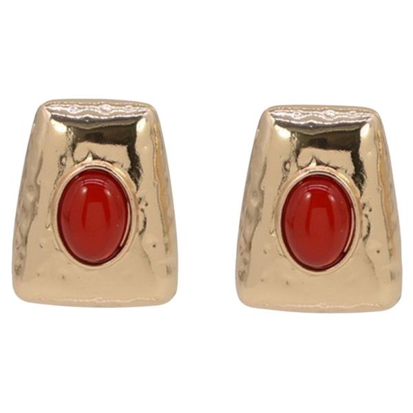 METAL RECTANGLE STUD EARRING WITH STONE