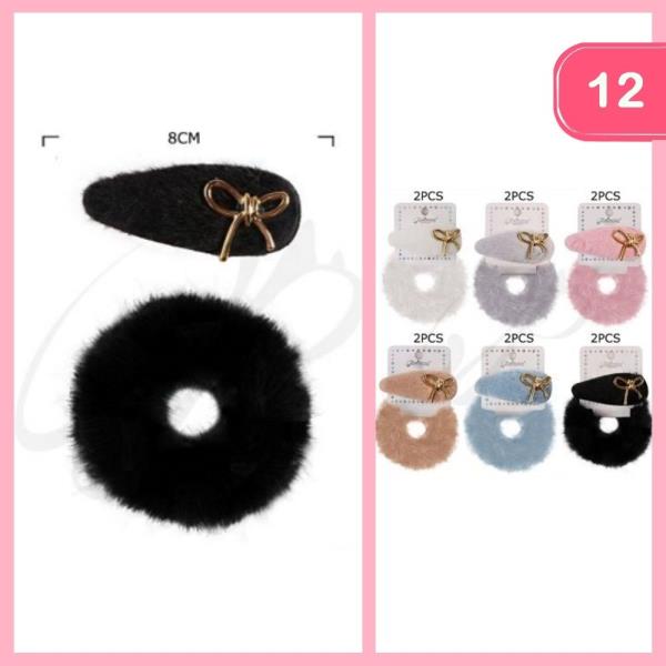 FUZZY HAIR SCRUNCHIE AND SNAP HAIR CLIP (12 UNITS)