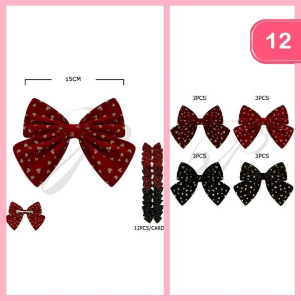 HEART PRINT HAIR BOW (12 UNITS )
