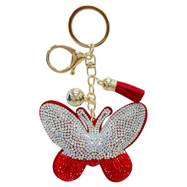 RHINESTONE BUTTERFLY BAG CHARM KEYCHAIN WITH TASSEL