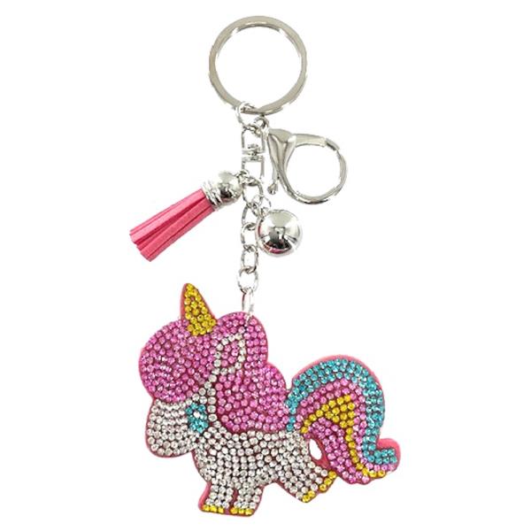 RHINESTONE UNICORN BAG CHARM KEYCHAIN WITH TASSEL