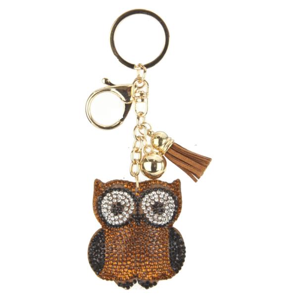 RHINESTONE OWL BAG CHARM KEYCHAIN WITH TASSEL