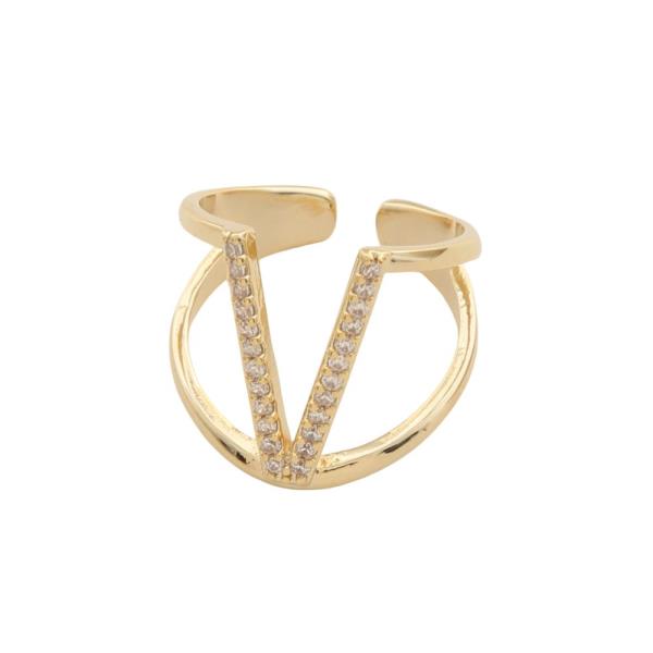 SODAJO V SHAPE CZ GOLD DIPPED ADJUSTABLE RING