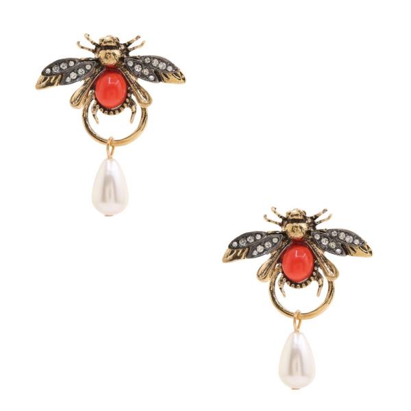 SDJ INSECT PEARL BEAD DANGLE EARRING