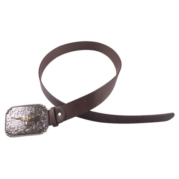 EMBOSSED METAL WESTERN BUCKLE FAUX LEATHER BELT