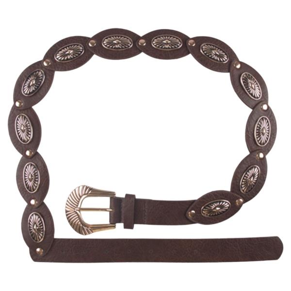 WESTERN OVAL METAL EMBELLISHED FAUX LEATHER LOOP BELT