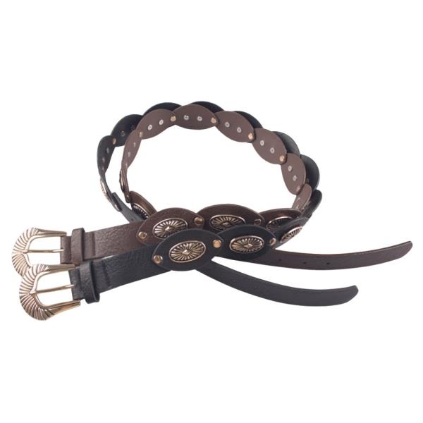 WESTERN OVAL METAL EMBELLISHED FAUX LEATHER LOOP BELT