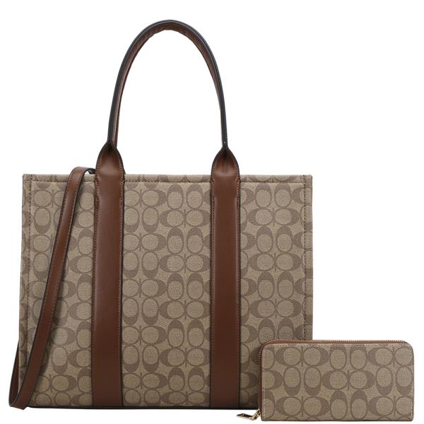2IN1 OVAL PRINT HANDLE TOTE W WALLET SET