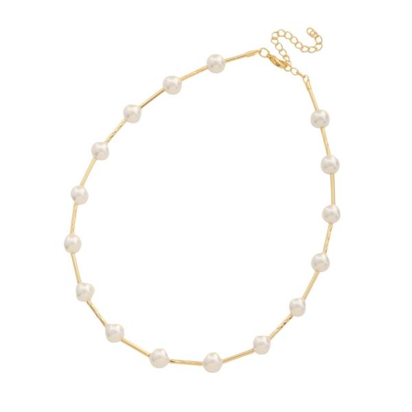 SODAJO GOLD DIPPED BAR LINK FLOWER BEAD NECKLACE