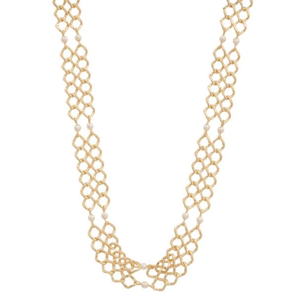 SODAJO DAINTY PEARL BEAD WOVEN LINK GOLD DIPPED NECKLACE