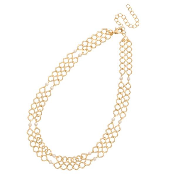 SODAJO DAINTY PEARL BEAD WOVEN LINK GOLD DIPPED NECKLACE