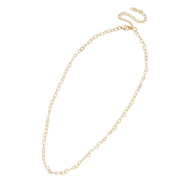 SODAJO GOLD DIPPED CHAIN LINK SMALL PEARL DETAIL NECKLACE
