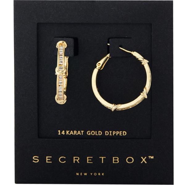 SECRET BOX DIPPED  PAVE CUBIC HOOP EARRING