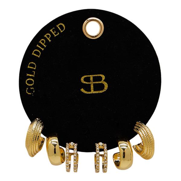 GOLD DIPPED HOOP EARRING 3 PAIR SET