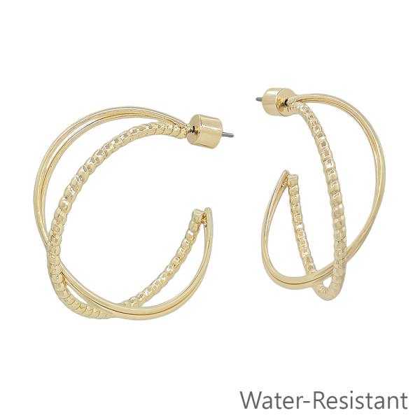 CRISS CROSS TEXTURED METAL HOOP EARRING