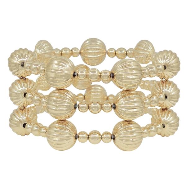 3 SET TEXTURED METAL BALL CCB BRACELET