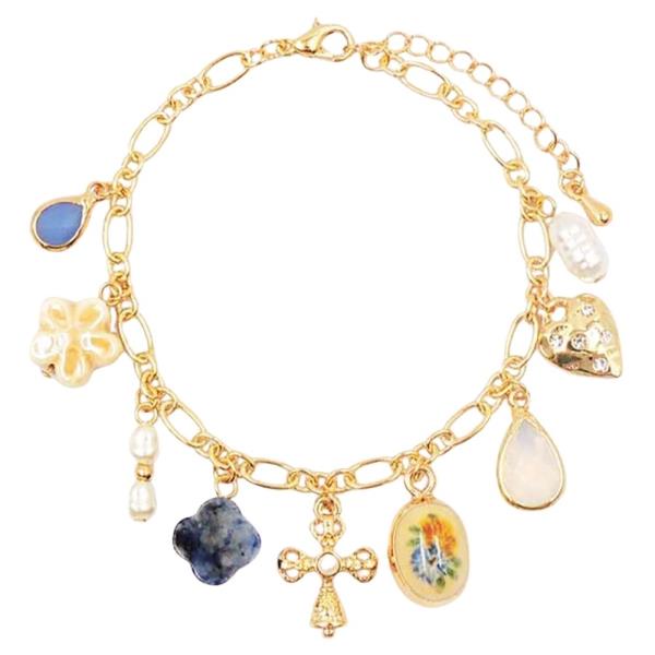 MULTI CHARM CROSS STRAND BRACELET