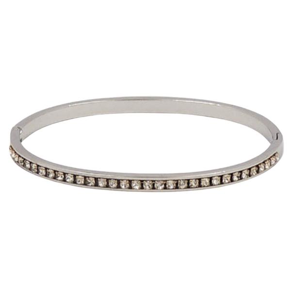 STAINLESS STEEL PAVE BANGLE HING BRACELET