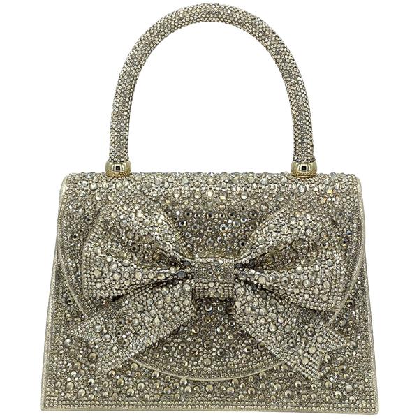 RHINESTONE BOW DESIGN HANDLE EVENING BAG