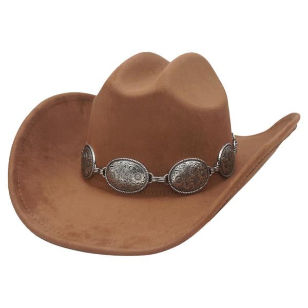 DOUBLE SWIRL FLORA CONCHO BANDED MICROSUEDE HAT