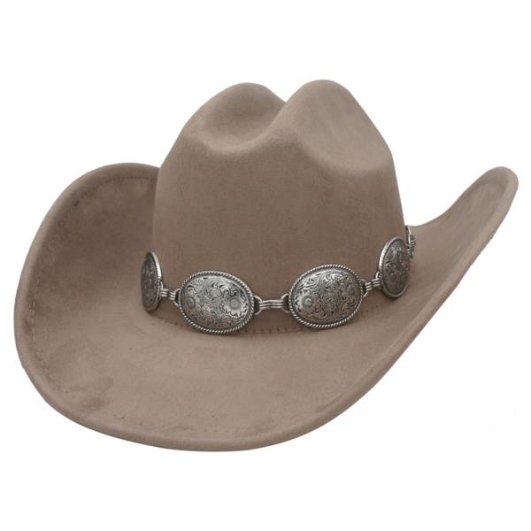 DOUBLE SWIRL FLORA CONCHO BANDED MICROSUEDE HAT